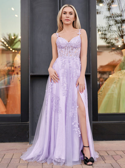 Mariana |A-line Sweetheart Lace Tulle Prom Dress with Slit