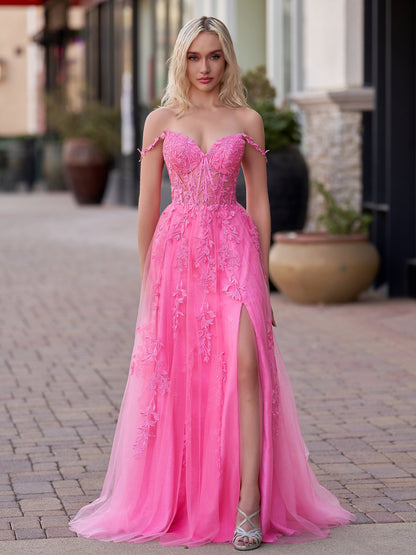 Mariana |A-line Sweetheart Lace Tulle Prom Dress with Slit