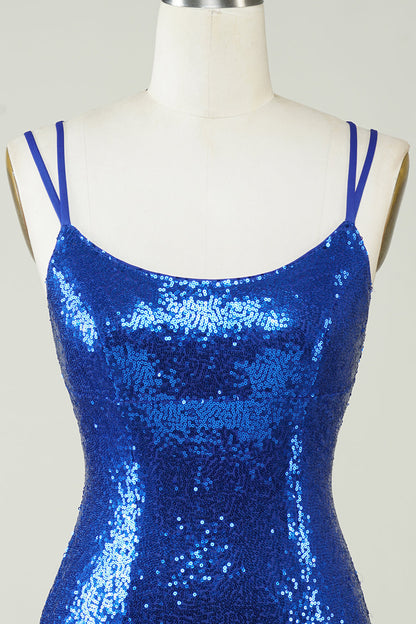 Elegant Royal Blue Sequined Backless Tight Homecoming Dress