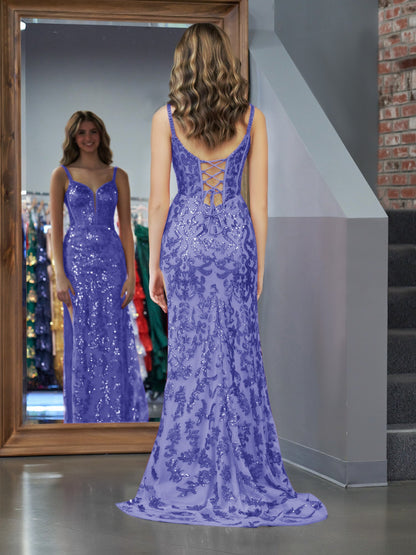 Erryn |Purple Sheath Sequins Long Prom Dress with Slit