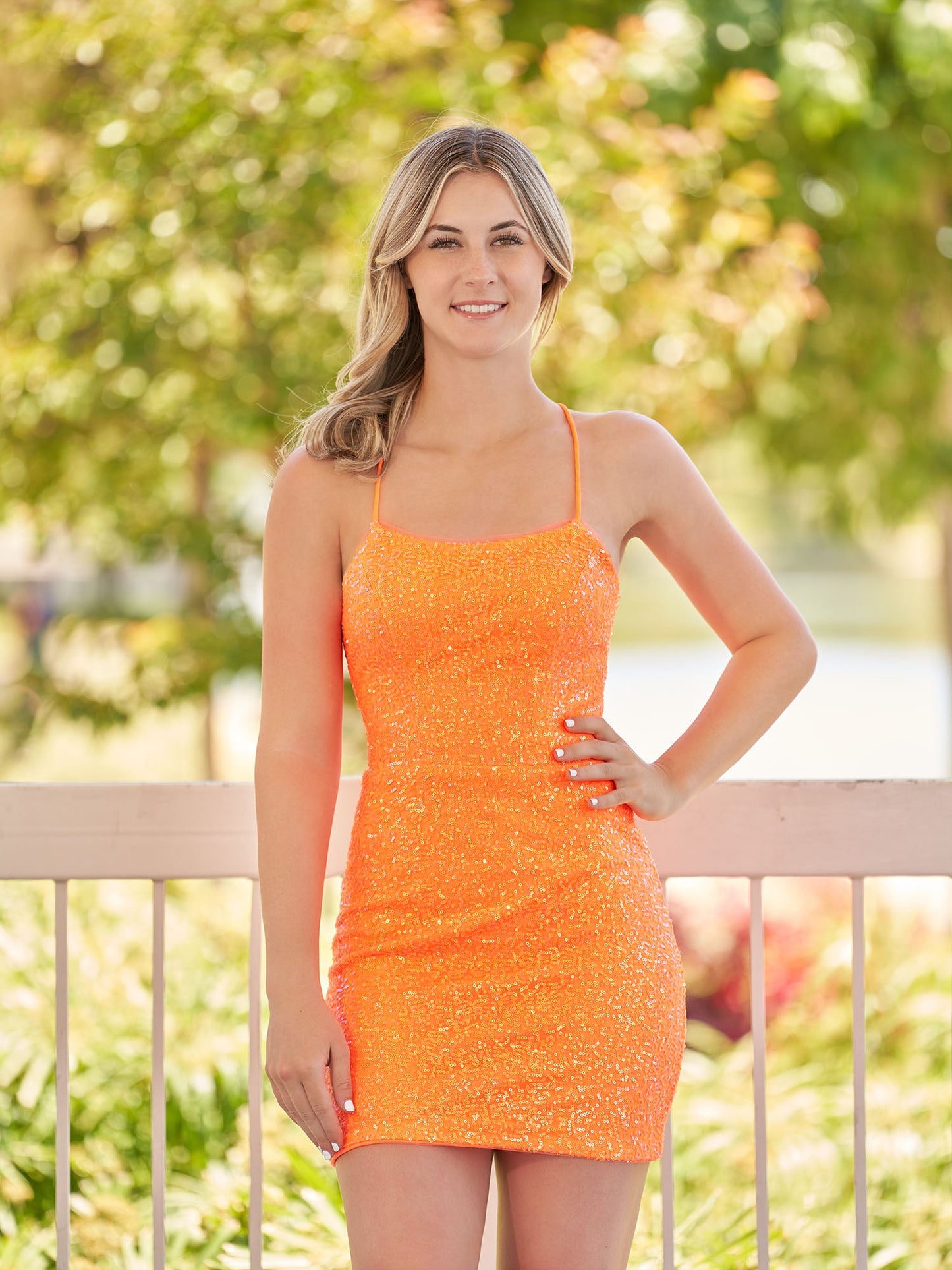 Esme | Bodycon Short Orange Scoop Neck Sequins Homecoming Dress