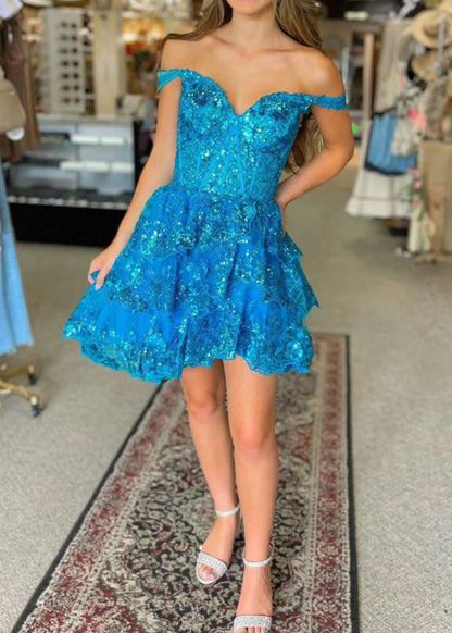 Everly | A-Line Sweetheart Tiered Short Homecoming Dress