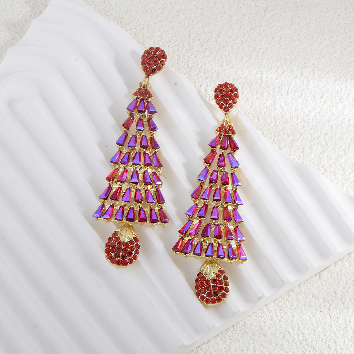 Sweet Christmas Rhinestone Tassel Stylish Long Earrings