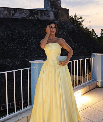 Lovely Yellow Pleated Strapless Prom Dress ZT0625