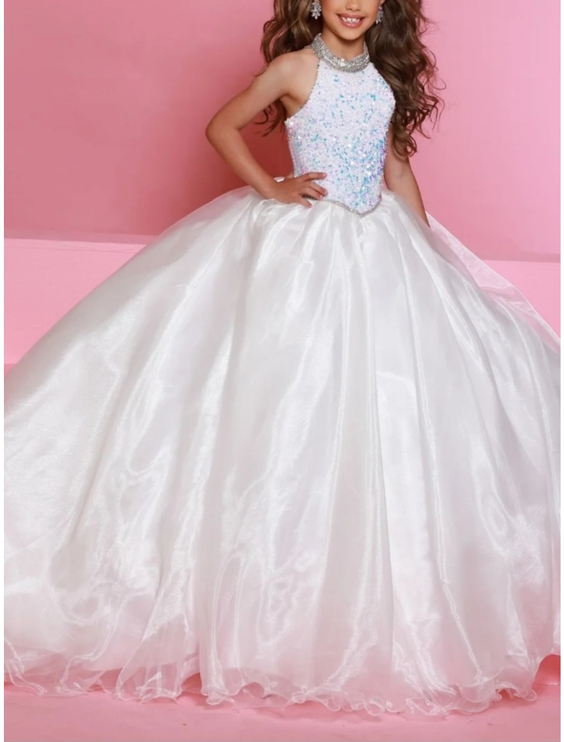 A-Line/Princess Halter Tulle Flower Girl Dresses with Sequins & Beading