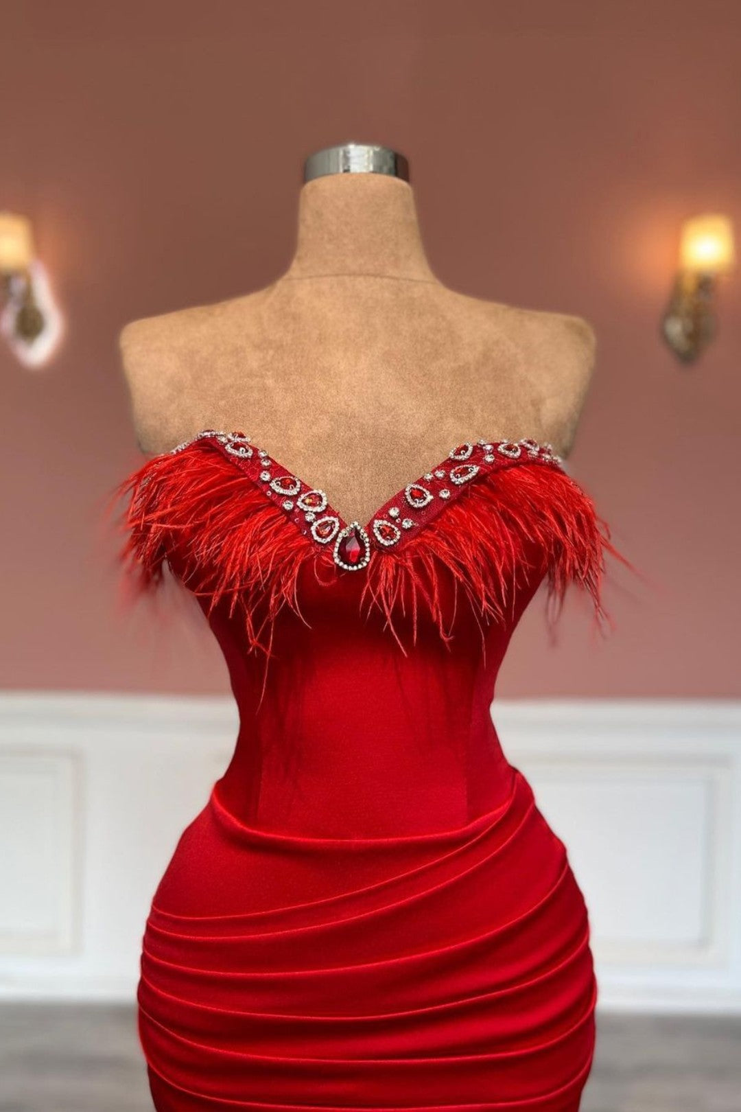 Prom Dress Red Long Sleeveless Tassel Decoration Sweetheart Satin YL0222