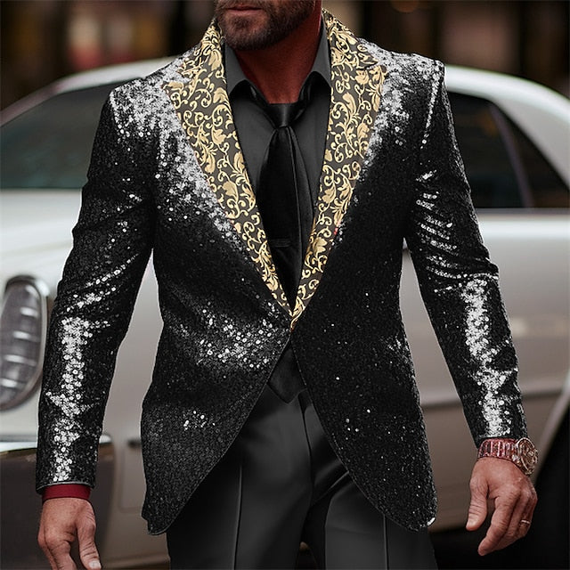 Men's Tailored Fit Single Breasted One-button Sequins Party Jacket