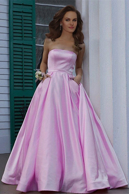 Strapless Burgundy Prom Dress With Pockets PD0262