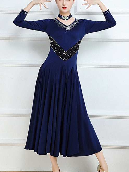 Women's Dancewear Ballroom Dance Dress Splicing Crystals/Rhinestones Women's Performance Training 3/4 Length Sleeve