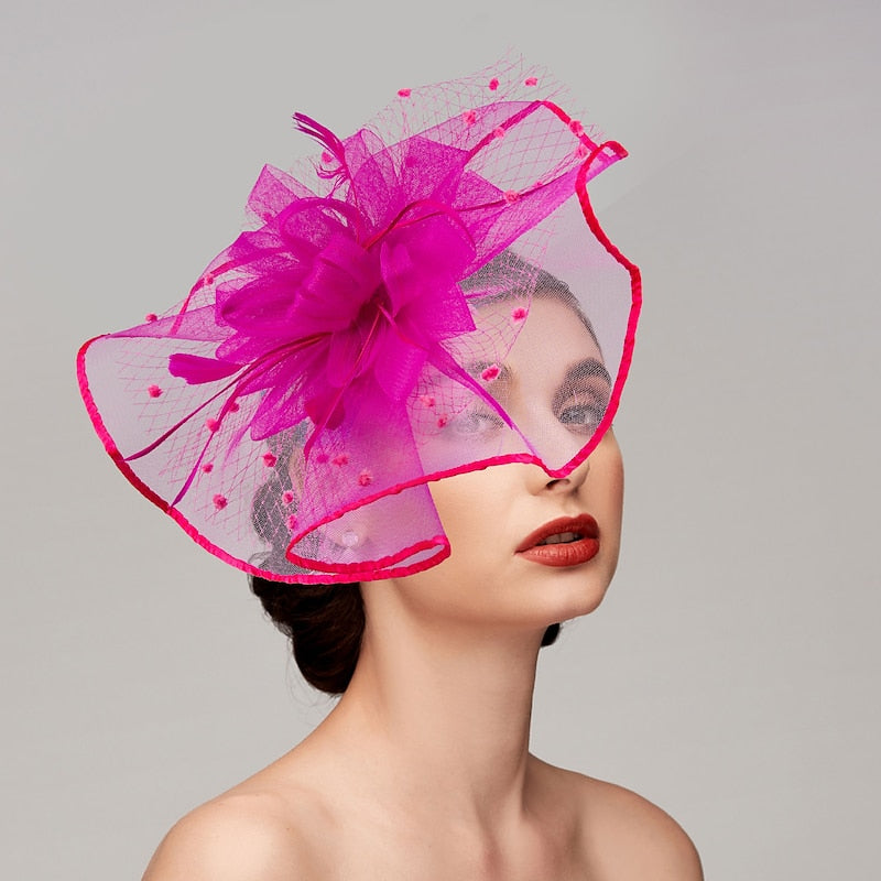 Elegant Retro Melbourne Hat Fascinators Headpiece with Feather & Flower