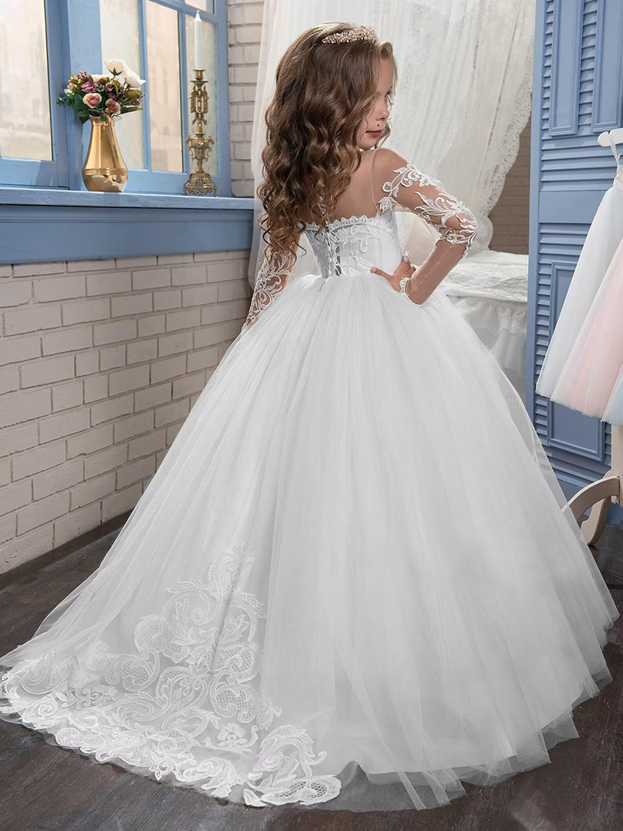 A-Line/Princess Sweetheart Long Sleeves Flower Girl Dresses with Appliques