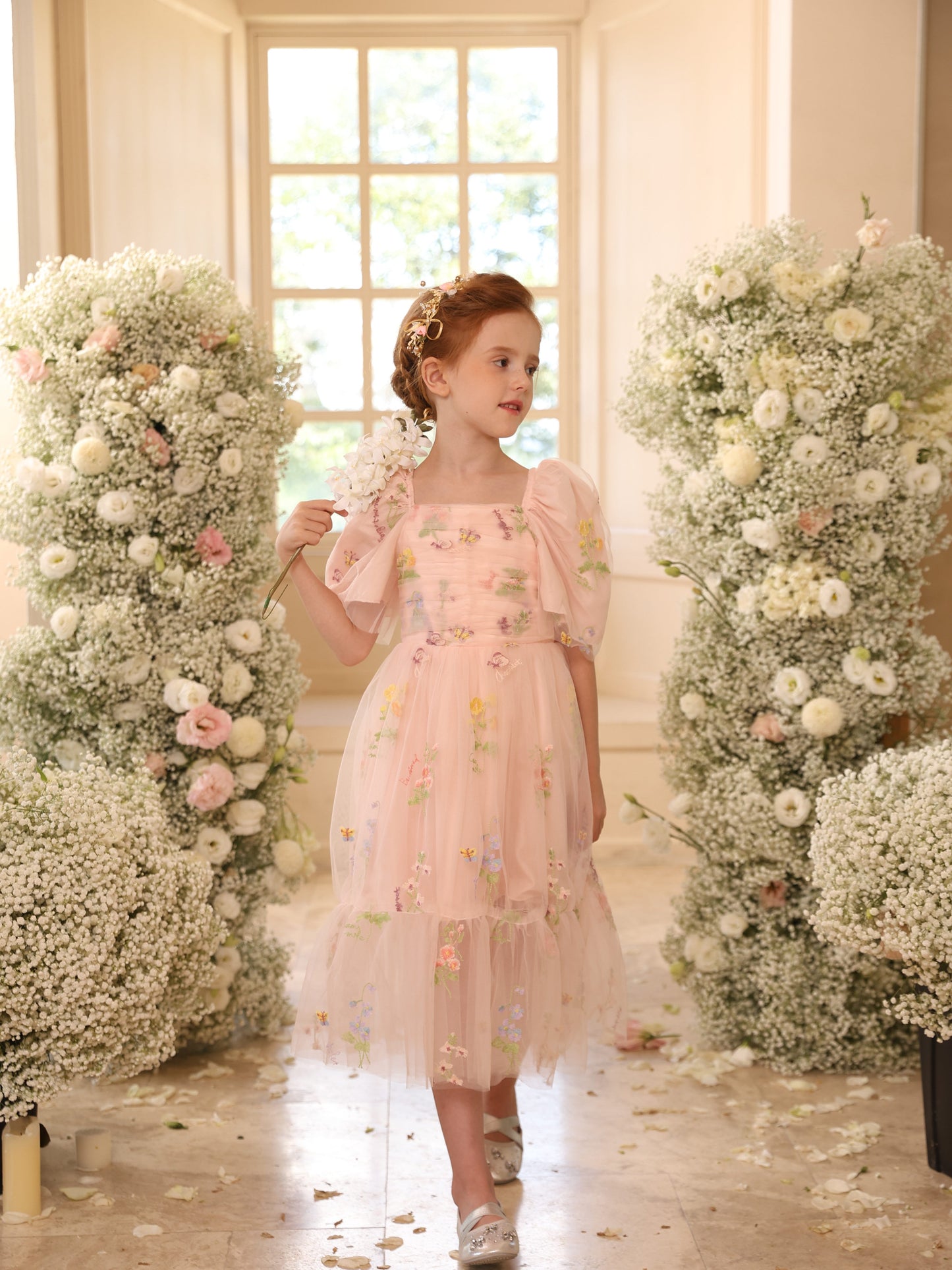 Ball-Gown Satin Tulle Scoop Sleeveless Floor-Length  Flower Girl Dresses With Flower