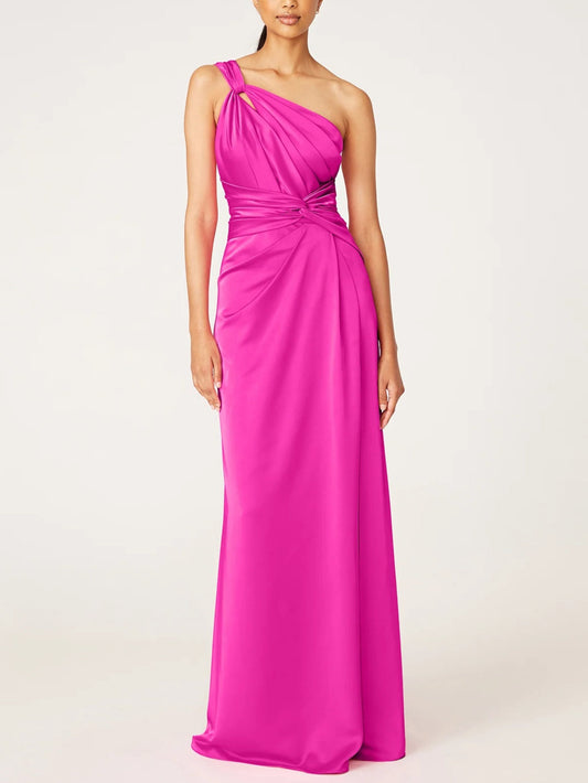 A-Line/Princess One-Shoulder Sleeveless Floor-Length Evening Dress with Ruffles