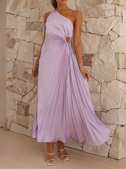 A-Line/Princess One-Shoulder Ankle-Length Sleeveless Party Dresses Wedding Guest Dress