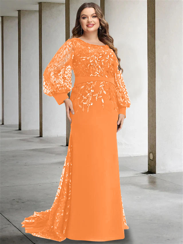 Mermaid/Trumpet Scoop Neck Long Sleeves Floor-Length Plus Size Mother of the Bride Dresses with Sequins