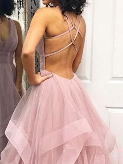 A-Line/Princess V-Neck Floor-length Prom Dresses