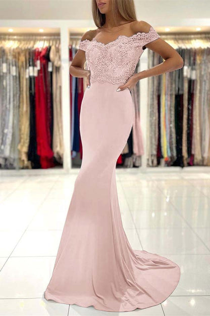 edgynewlook Mermaid Off-the-Shoulder Prom Dress Long With Lace Appliques