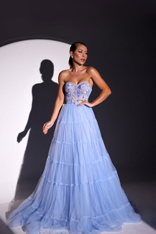 edgynewlook Sleeveless Strapless Sweetheart Embroidery A-Line Prom Dress