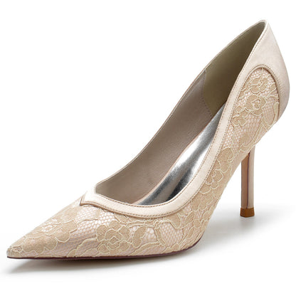 Women's Wedding Shoes Silk Satin Lace Stiletto Pointed Toe Bridal Shoes