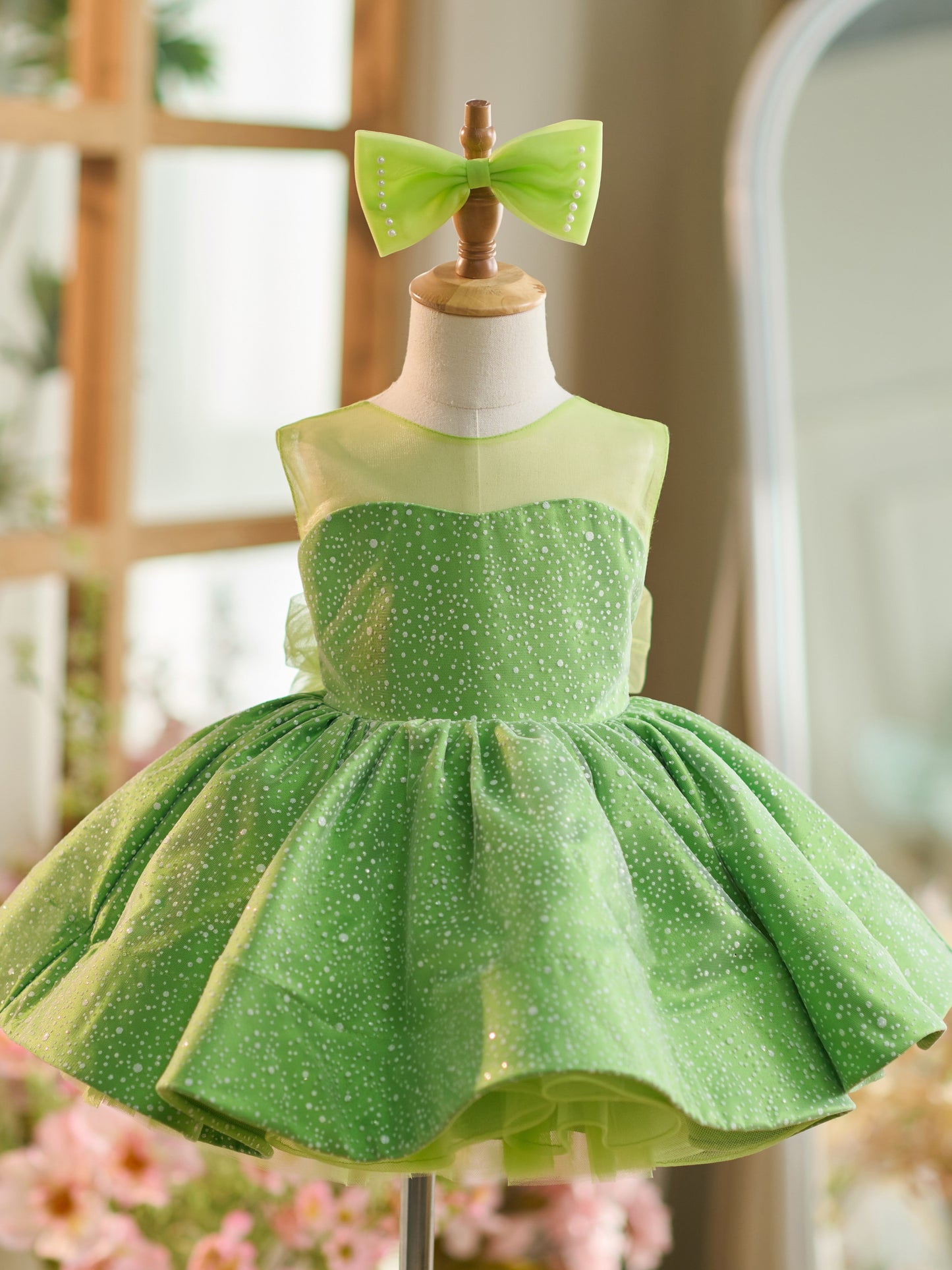 Ball-Gown/Princess Tulle Knee-length Green Baby Girl Dress