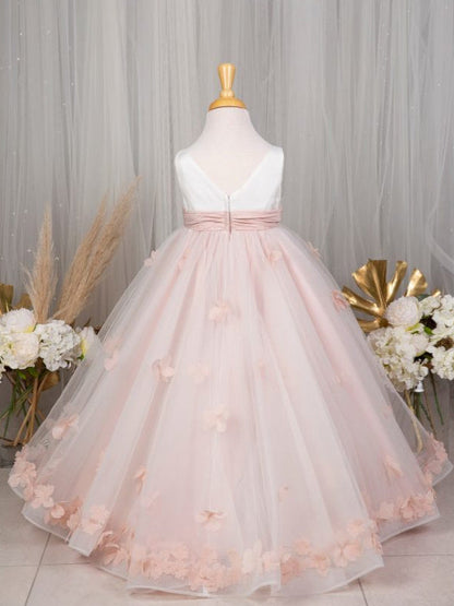 A-Line/Princess Satin Tulle Scoop Sleeveless Floor-Length  Flower Girl Dresses