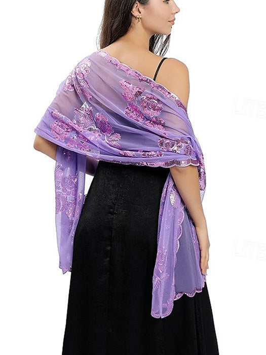 Women's Wedding Guest Sleeveless Tulle Wrap/Shawl with Sequins