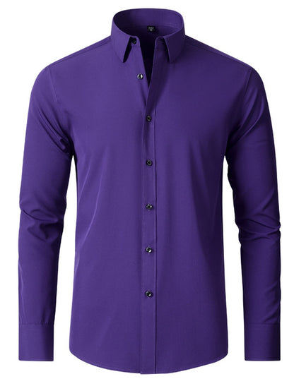 White Red Black Purple Pink Men's Long Sleeves Classic Solid Color Shirt