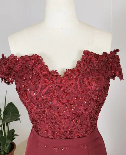 Burgundy Off Shoulder Handmade Mermaid Bridesmaid Dress, Long Prom Dress Evening Dress gh289