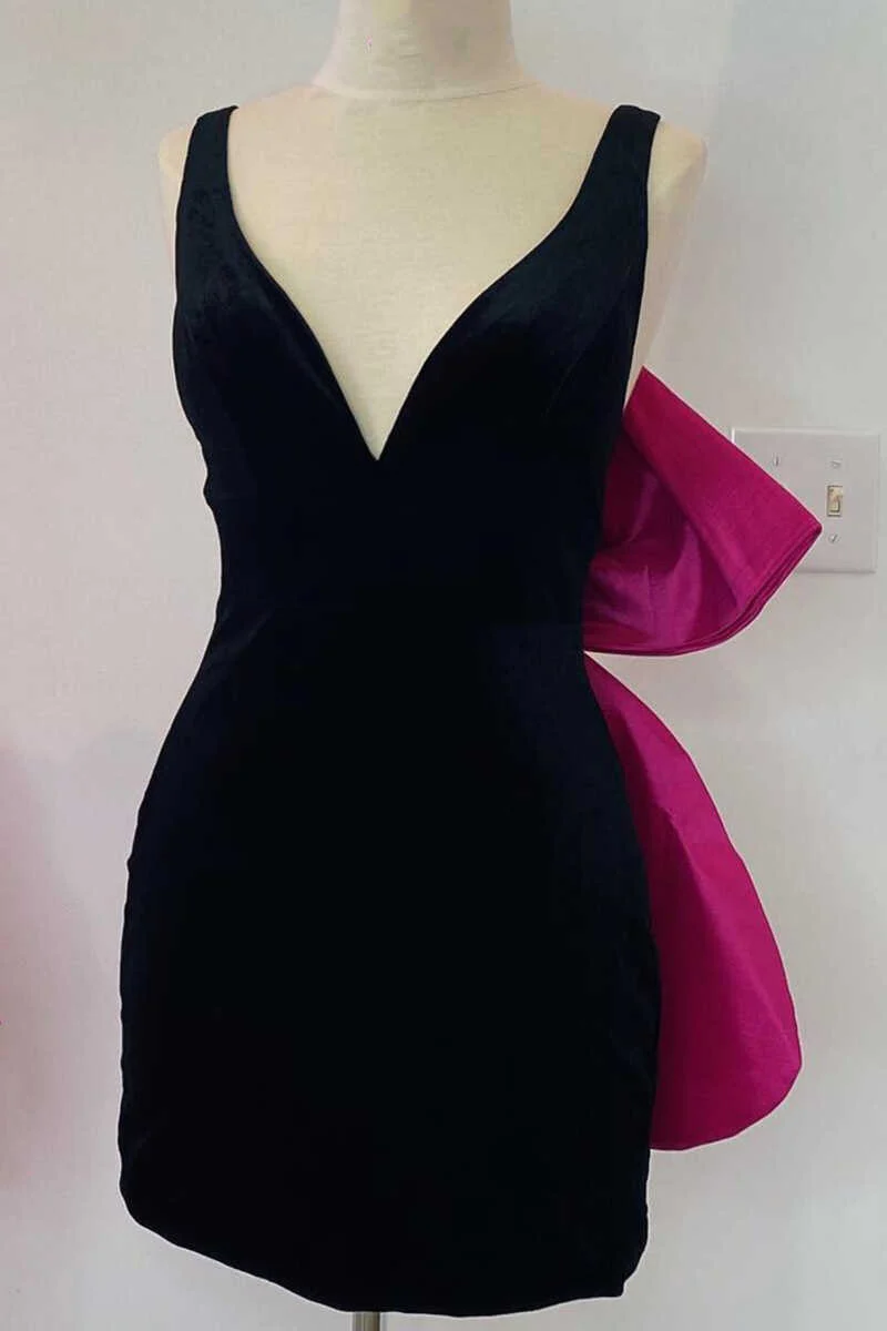 Black Plunge V Bow Back Bodycon Mini Party Dress gh1335