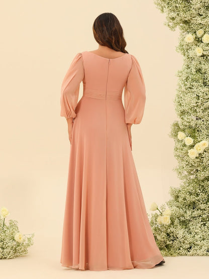 A-Line/Princess Floor-Length Long Sleeves Plus Size Bridesmaid Dresses With Sash