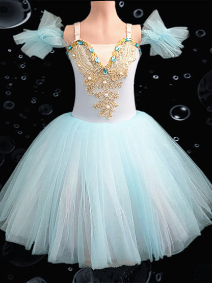 Kids' Dancewear Dress Rhinestone Lace Embroidery Sleeveless Girls' Performance Mesh Polyester