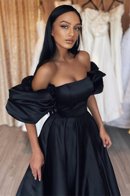 Black Bubble Sleeves Mermaid Long Prom Dress  Strapless ED0600