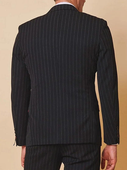 Black Men's Peak Single Breasted Two-Buttons Wedding Party Striped Suits