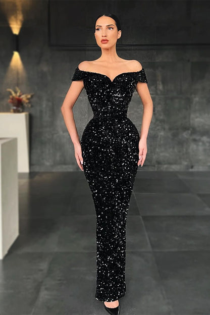 Black Off-the-Shoulder Mermaid Prom Dress PD0440