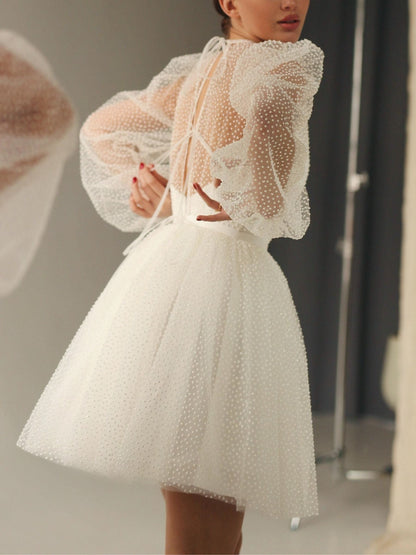 A-Line/Princess Sweetheart Long Sleeves Short/Mini Wedding Dress with Dot Sequins