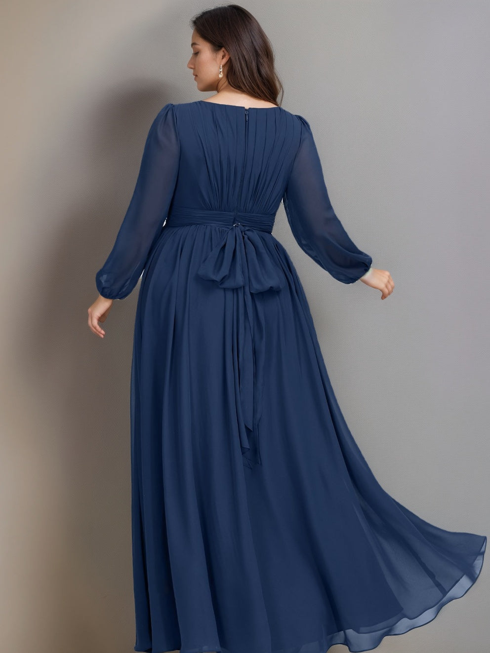 A-Line/Princess Scoop Long Sleeves Floor-Length Plus Size Bridesmaid Dress With Ruffles