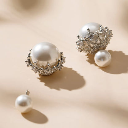 Exquisite Pearl/Rhinestone Stud Earrings