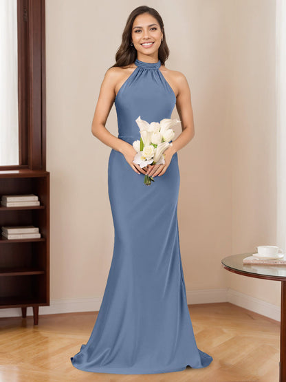 Mermaid/Trumpet Halter Sleeveless Floor-Length Bridesmaid Dresses