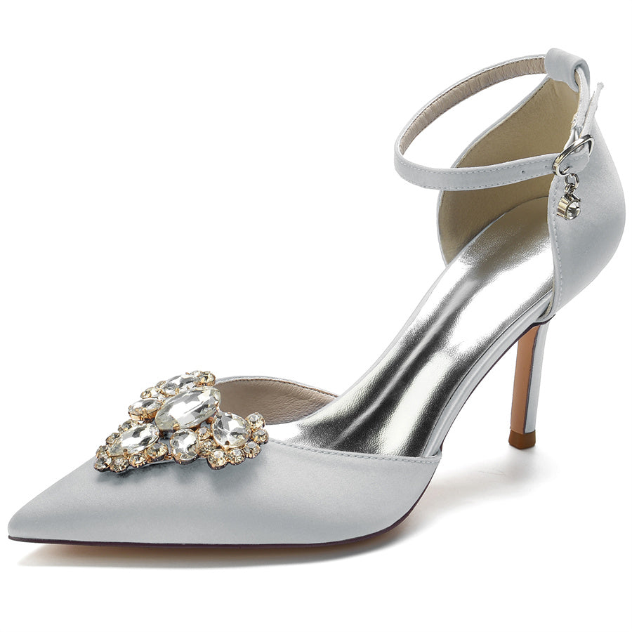 Women's Wedding Shoes Pointed Toe Stiletto Heel Bridal Shoes with Rhinestones