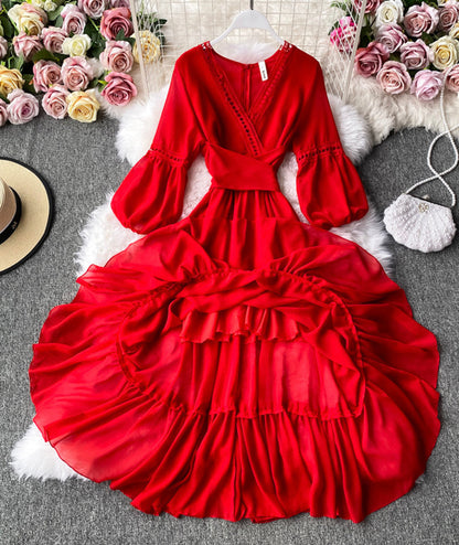 Red A line chiffon dress fashion girl dress  1000