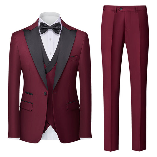 Burgundy Green Pink Red Blue White Men's Tailored Fit Single Breasted One-button 3 Pieces Solid Colored Wedding Suits