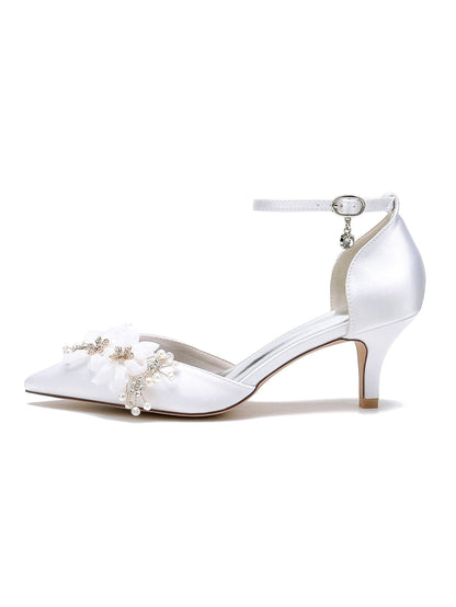 Women's Wedding Shoes Rhinestone Mid Heel Pointed Toe Bridal Shoes