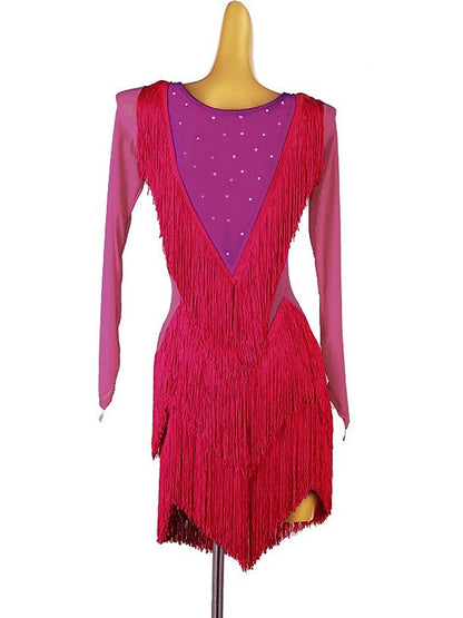 Latin Dance Tassel Crystals/Rhinestones Women's Performance Daily Wear Long Sleeve Spandex