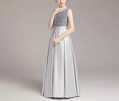 A-Line/Princess Sleeveless Round Neck Floor Length Girl Party Shinning Dresses