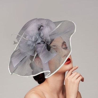 Elegant Net Saucer Hat Fascinator Hats Headpiece Flower Bow & Feather