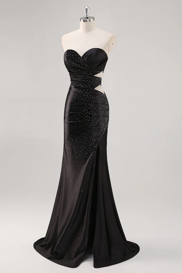 Elegant Black Sweetheart Beaded Split Prom Dress ZT0628