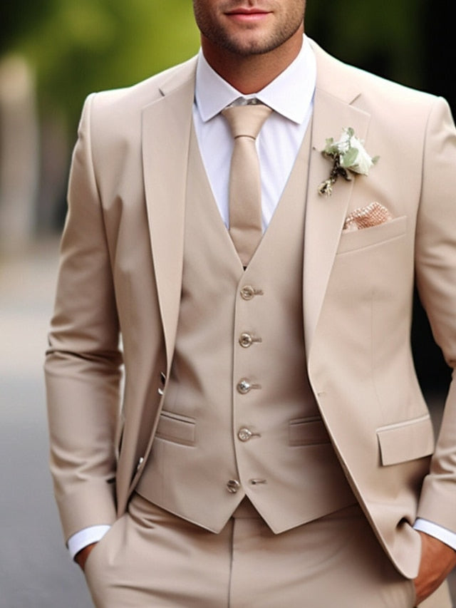 Men's Tailored Fit Single Breasted Two-buttons 3 Pieces Wedding Suits