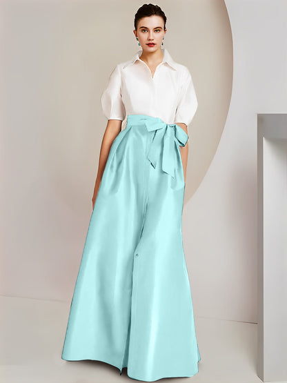 A-Line/Princess Shirt Collar Short Sleeves Floor-Length 2 pieces Mother Of The Bride Dresses with Bowknot