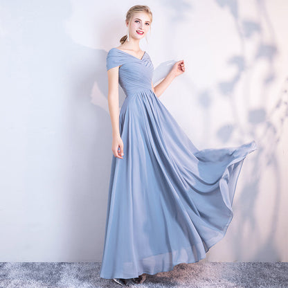 Blue chiffon long A line prom dress bridesmaid dress  10043