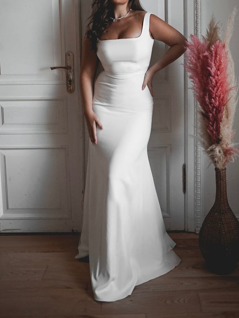 Trumpet/Mermaid Square Neck Floor-Length Wedding Dress